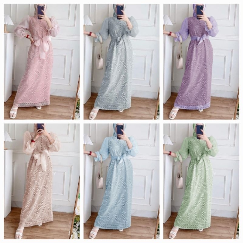 ELDE 12 - MAXI LUIS DRESS GAMIS ( M - L - XL - XXL ) Fashion / maxi luis / READY STOK / busui seleting depan / busui friendly / Luis dress / bisa cod / dress gamis organza / gamis kondangan