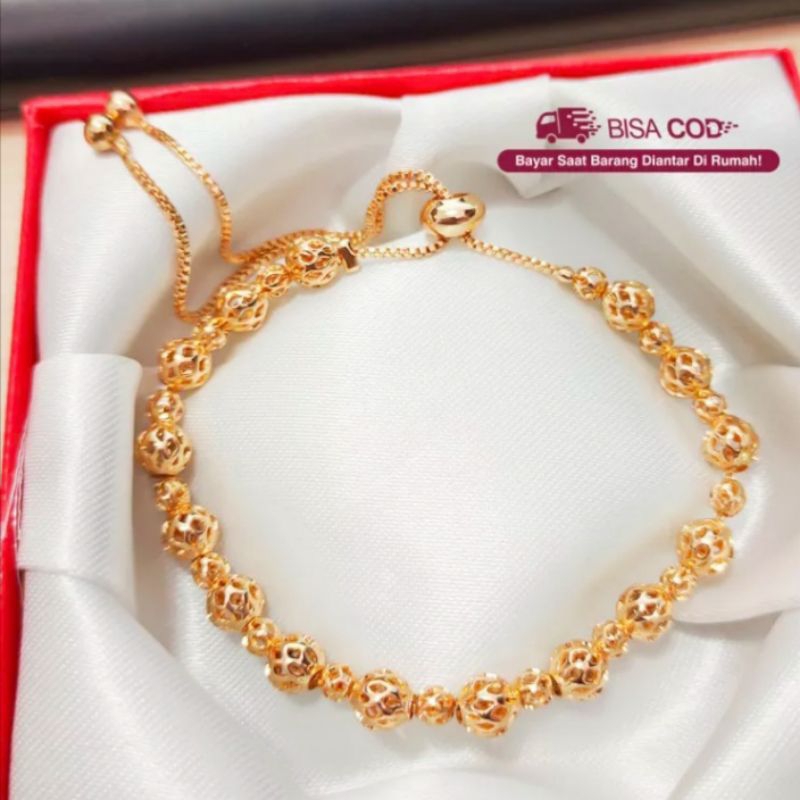 Gelang Serut biji lada Emas Aesthetic wanita asli anti luntur anti karat rantai ORI promo set perhia