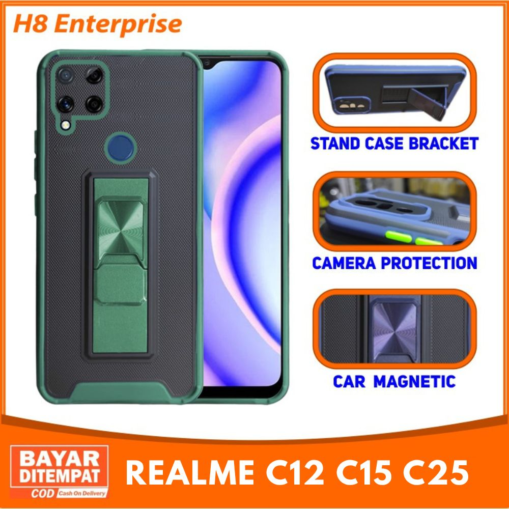 HardCase Ultimate Luxury Aero Fiber Carbon Realme C12 C15 C25 Casing Armor Kickstand Magnetic Belum