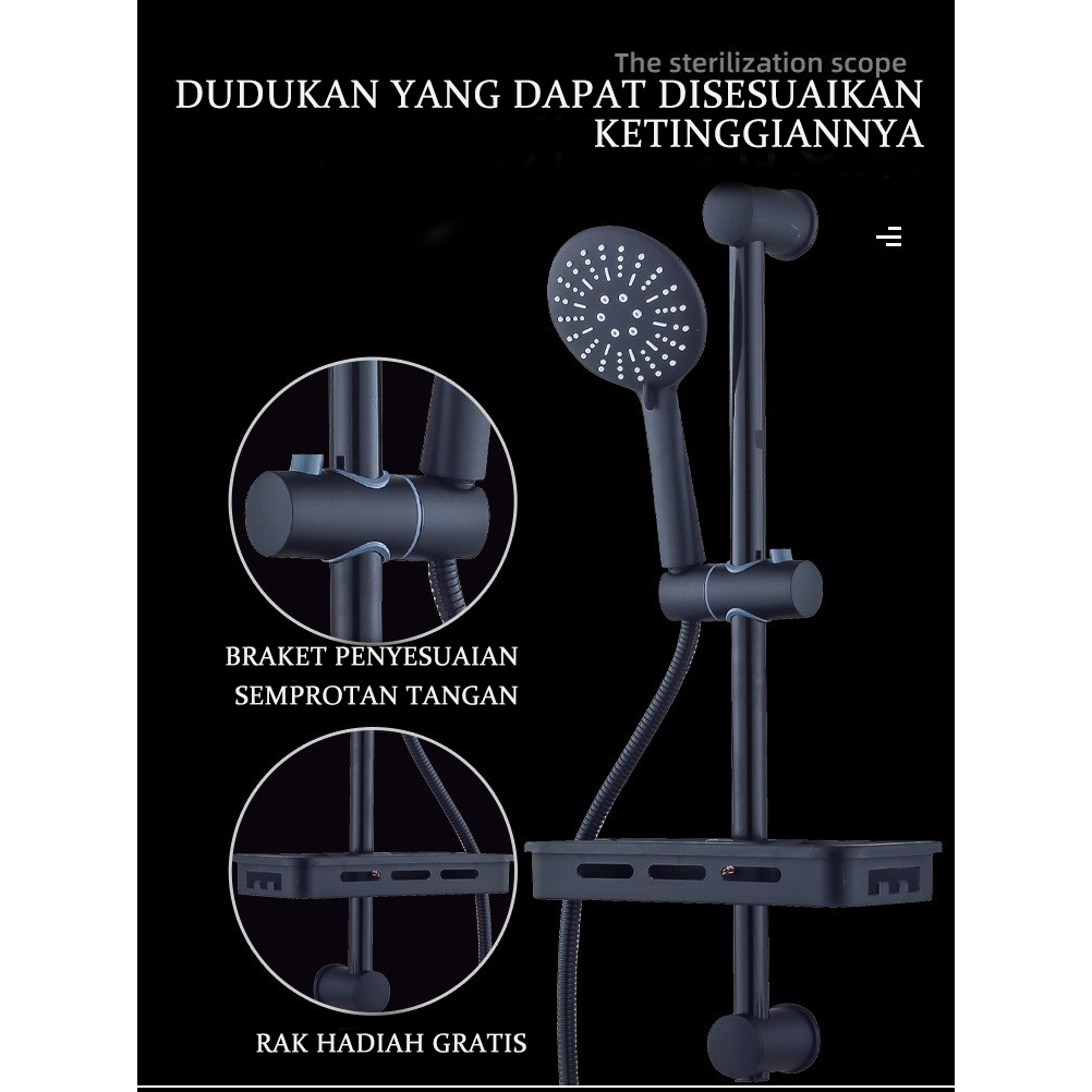 ⚡Hadiah gratis⚡Shower Kamar Mandi Set SUS 304 Shower Premium Stainlees Steel SUS 304 kran panas dingin bathtub set stainless hitam dan Tiang shower Dengan Rak Komoditas LZ