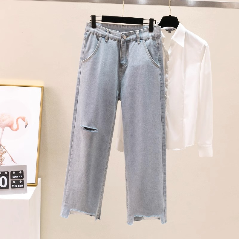 Ukuran jumbo - HighWaist Loose Jeans Wanita Street Style / Rawis jeans /Sobek Jeans / 9/10Celana