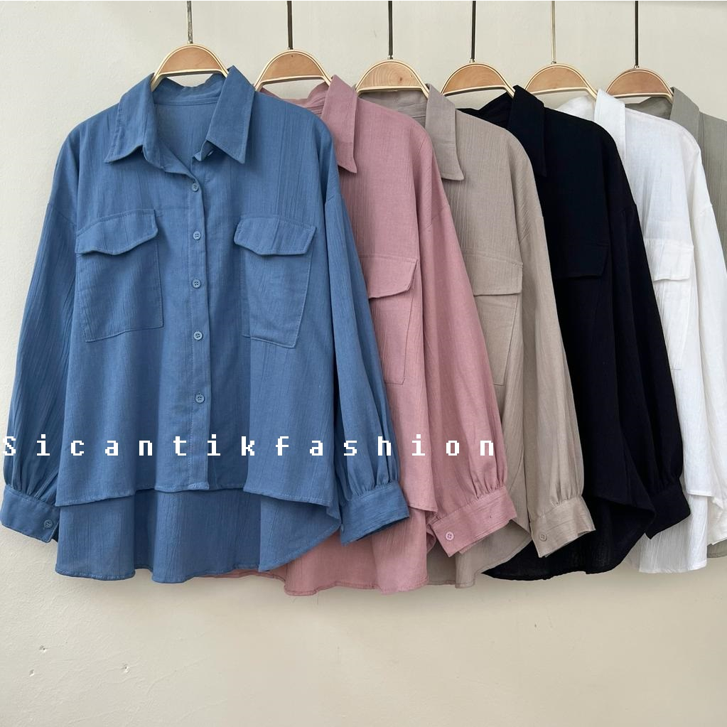 Kemeja Oversize Wanita Linen Crinkle  // Atasan Blouse Cewek Style Korean / Blouse linen / Kemeja Linen