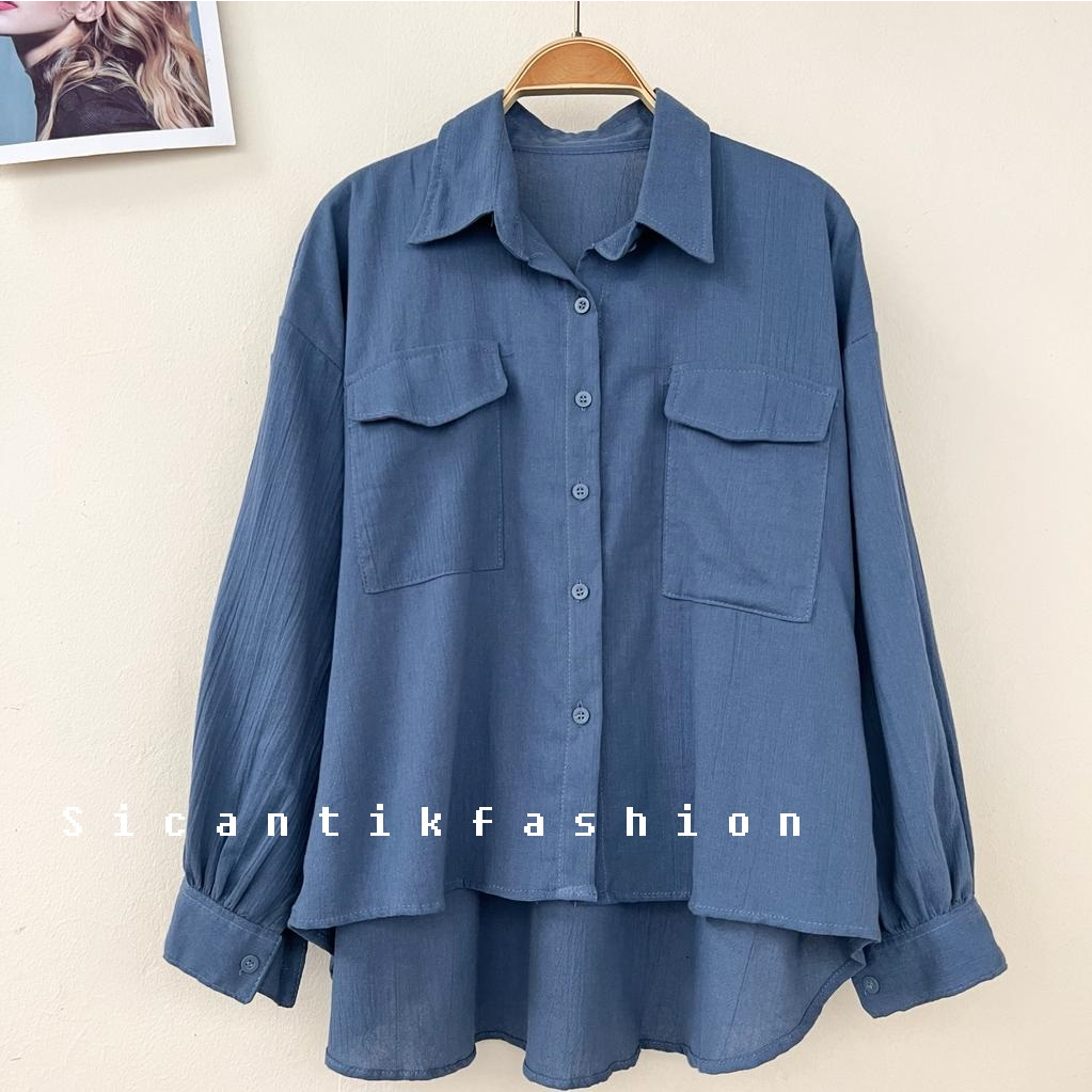 Kemeja Oversize Wanita Linen Crinkle  // Atasan Blouse Cewek Style Korean / Blouse linen / Kemeja Linen