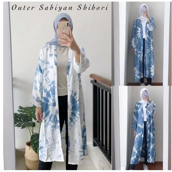 Cardi Shibori SABIYAN BIRU Batik Cardi Batik Cardy Long Cardigan Tie Dye  Rayon Outer Casual Seragam