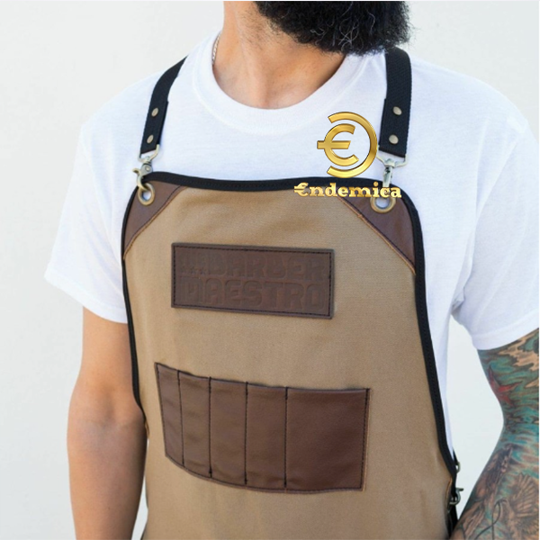 Apron Barbershop Celemek Barista Apron Cafe Celemek Cukur Rambut kanvas waterpellen 100% &amp; Pu kulit pocket X strep