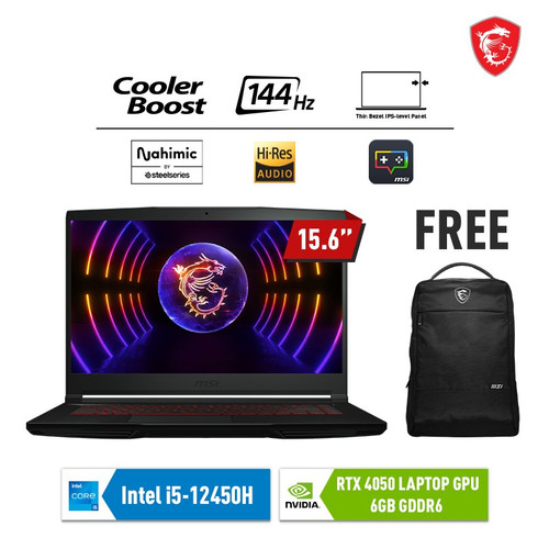 MSI GF63 THIN 12VE - i5-12450H - 16GB - 512GB - RTX4050 6GB - 15,6&quot;FHD IPS 144Hz - Win11