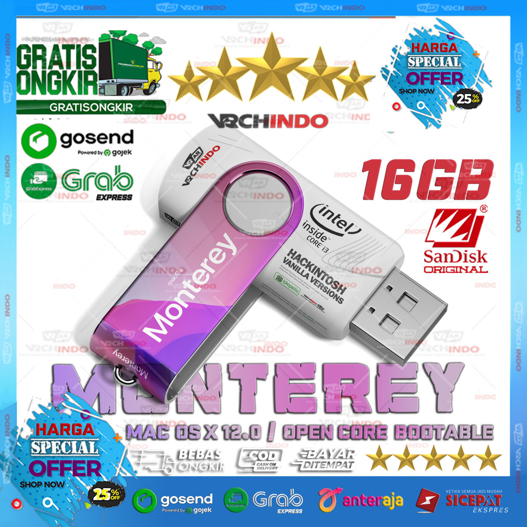 Mac OS X 12.0 - MacOS MONTEREY | Hackintosh for PC Komputer Dekstop / Laptop | 16GB Bootable Install