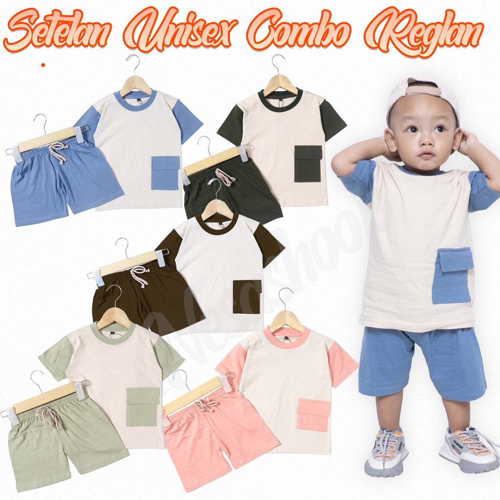 Setelan Baju Anak Combo Raglan Unisex Usia 1 - 8 tahun Baju Anak setelan laki laki dan perempuan Mix warna Bahan premium