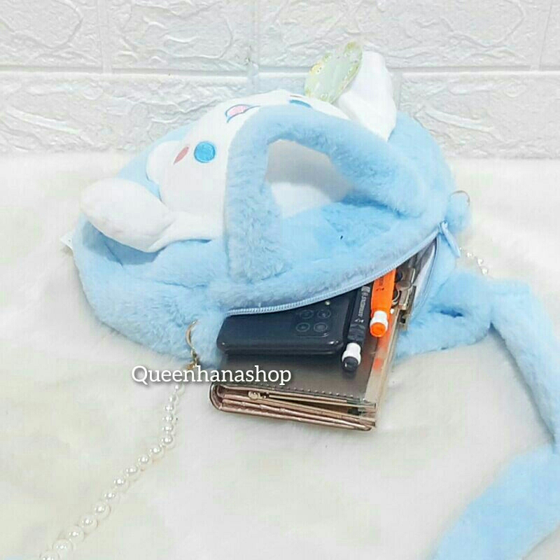 New Tas Selempang Boneka Tali Bulu Mutiara Karakter Tas Cewek