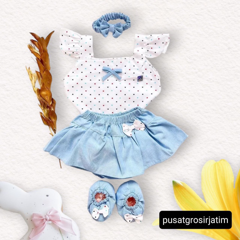 Setelan jumper rok bandana sepatu baju bayi cewek newborn jumpsuit bayi baju bayi perempuan Setelan bayi perempuan