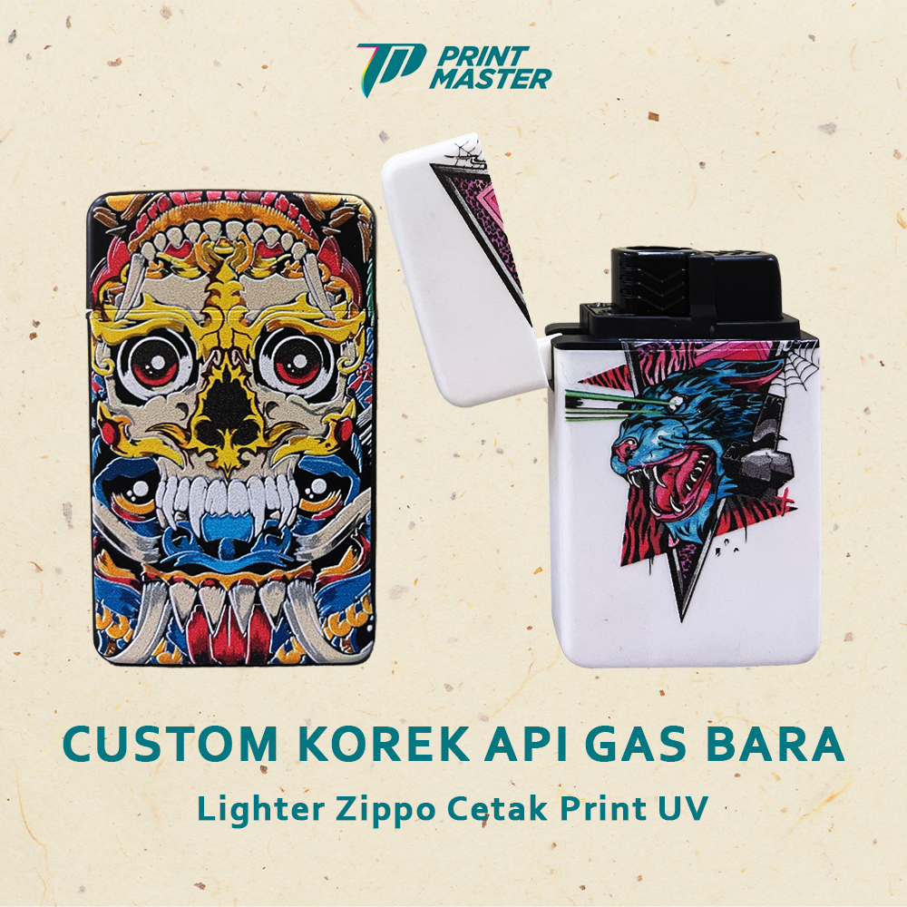 Custom Korek Api Gas Bara / Lighter Zippo Cetak Print UV