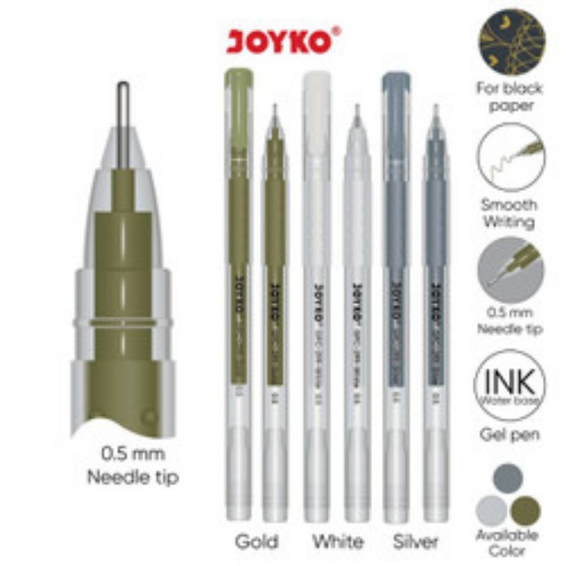 

JOYKO GPC299 METALIC SILVER GOLD WHITE GEL PEN PULPEN TINTA PUTIH EMAS PERAK