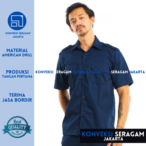 Baju Kemeja PDL Lengan Pendek Seragam Kerja Dinas Lapangan Outdoor Outdor Gunung Komunitas Custom Bordir Navy Pria Wanita