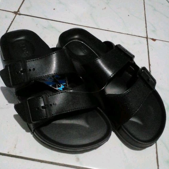 KINGBOS537=Sandal karet pria dewasa tali dua hitam polos size 39- 44
