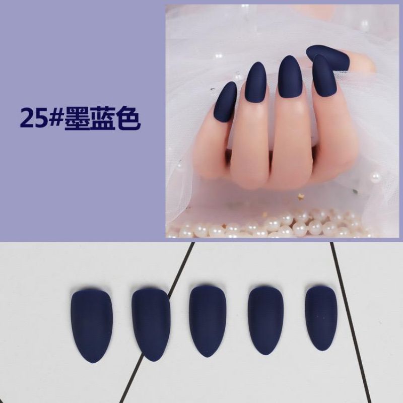 Kuku Palsu Lancip Warna Polos Fake Nails Matte &amp; Glossy isi 24 pcs
