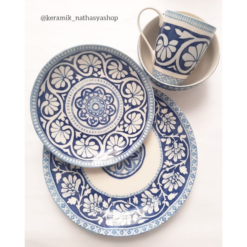 Piring Set Sango/Dinner Set/Piring Set Moana Biru Putih