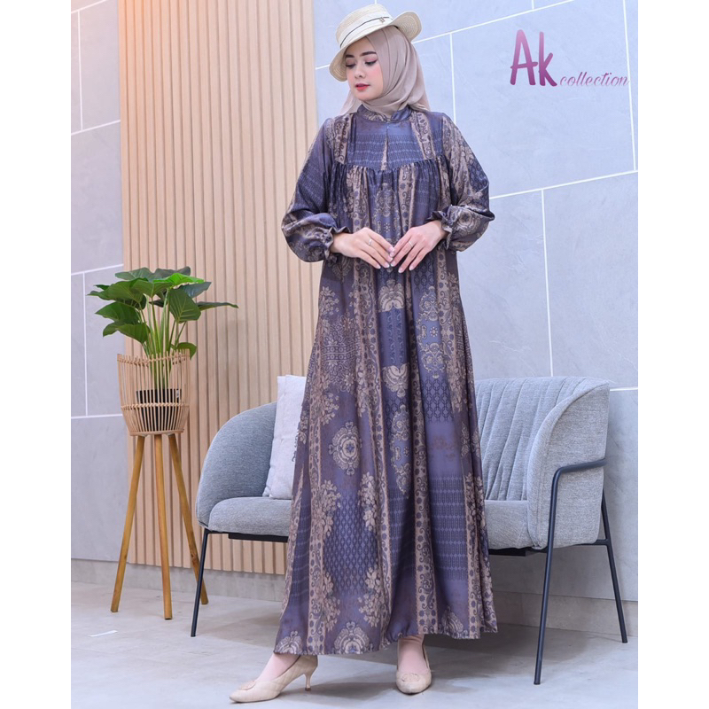 Asyifa Dress |Gamis Motif Pesta Terbaru|Gamis Raya Bahan silk premium|Busui ( JUMBO READY )