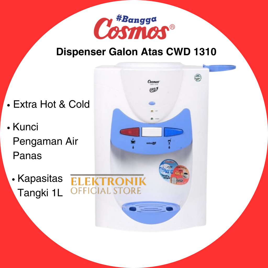 COSMOS DISPENSER GALON ATAS CWD 1310/CWD1310/CWD-1310/HOT & NORMAL/ PANAS & NORMAL/DISPENSER MEJA/DI
