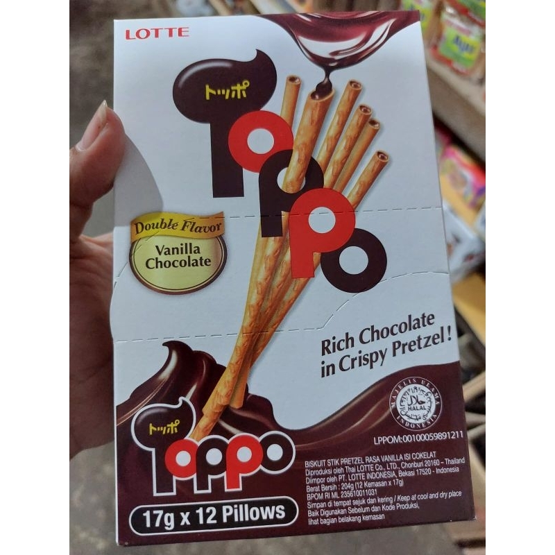 

Lotte Toppo Stik Pretzel Rasa Vanilla Isi Cokelat Double Flavor Vanilla Chocolate Stick In Crispy Pretzel Box 12 Pcs 17 Gr