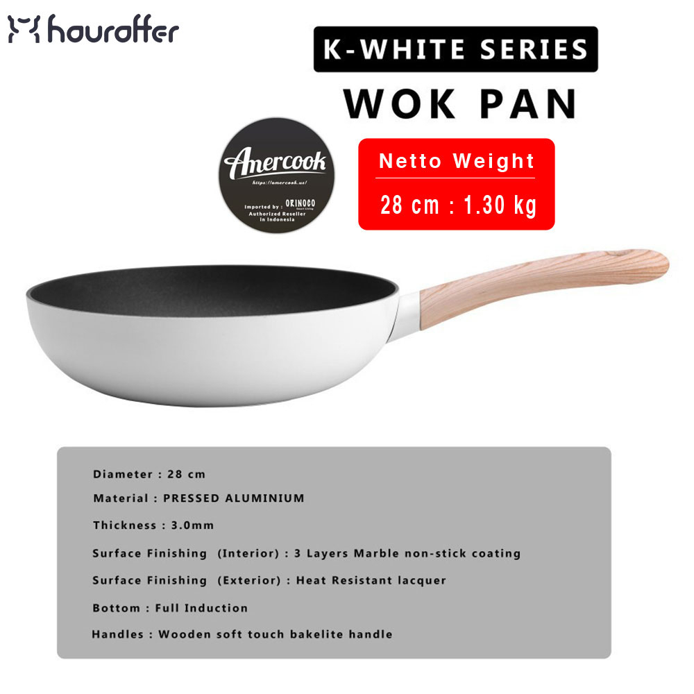 Alat Masak Wajan Penggorengan Wok Pan Amercook White Series Cast Alumunium