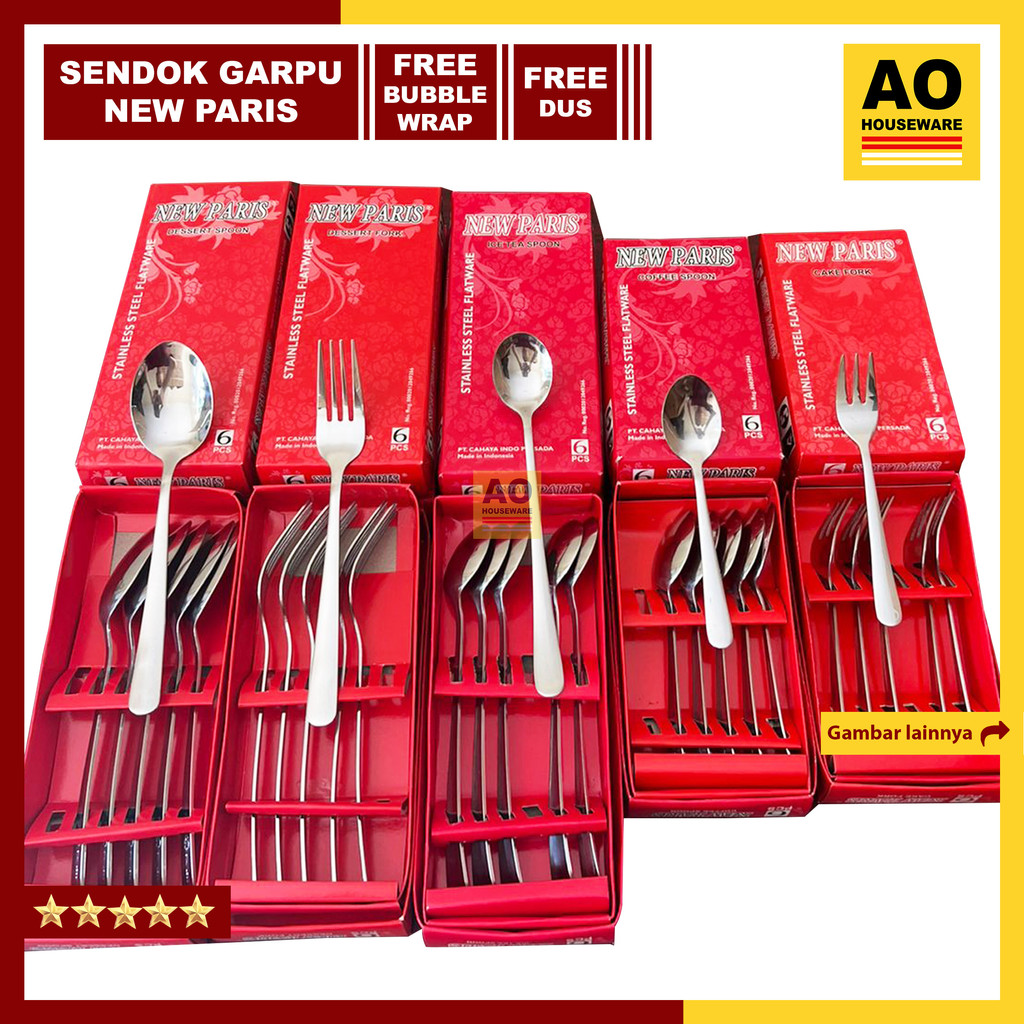 Sendok Makan New Paris, Garpu Makan, Sendok & Garpu Kecil, Sendok Es Teh Panjang Stainless Steel Teb