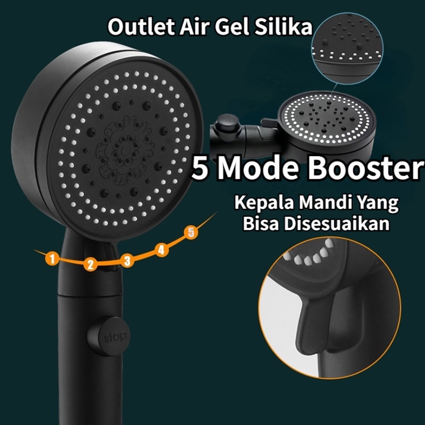 ⭐️ Jendela Kosmetik ⭐️ Kepala Shower Kamar Mandi 5 Mode Adjustable Tekanan Tinggi Hitam / Kepala Shower Hitam 5 Model