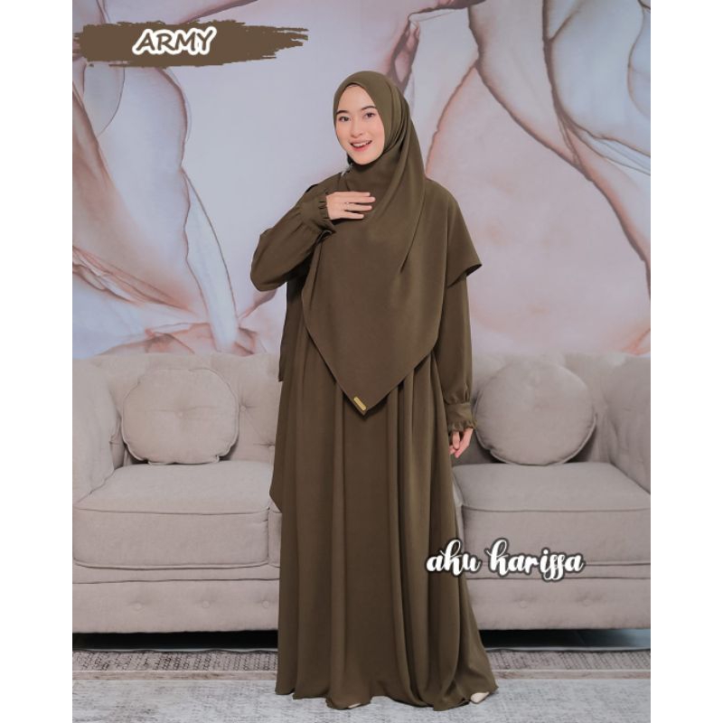 kaifa set hijab pashmina aku karissa, gamis set pashmina crinkle aku karissa