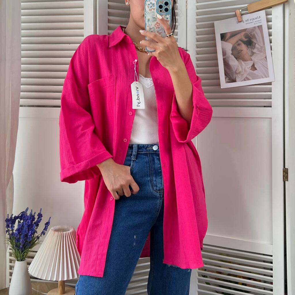 Tunic Linen Kemeja Oversize wanita Ld 142 cm E45