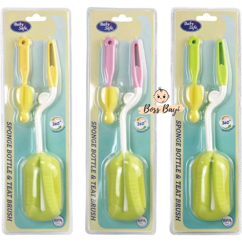 BABY SAFE - Bottle &amp; Nipple Brush/ Sikat Spon Pembersih Botol &amp; Dot BD037 / BD037-1 / BD037-6 / BS368 / BS369