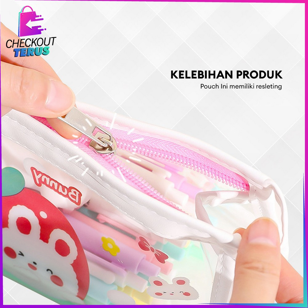 CT A60 Tempat Pensil Transparan Motif Kartun Multifungsi Tas Kosmetik Travel Gaya Korea Tas Pouch Kosmetik Serbaguna