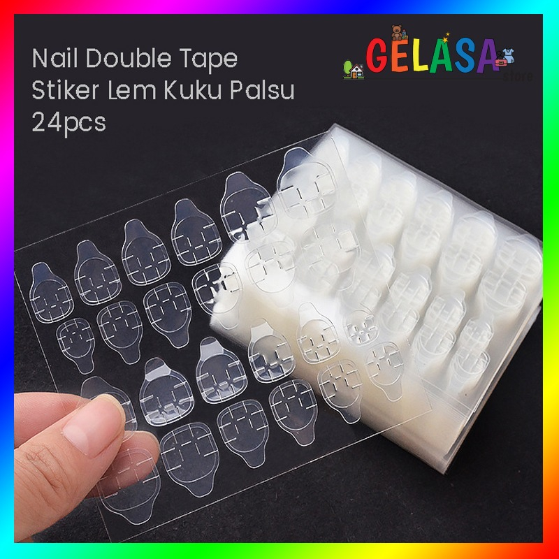 GELASA Stiker Lem Kuku Palsu isi 24pcs Nail Double Tape
