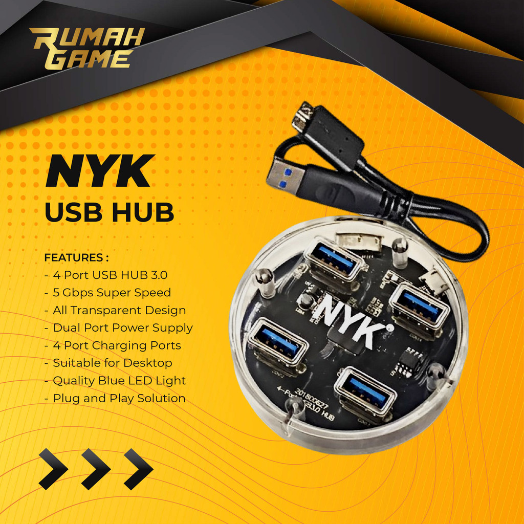 Nyk USB Hub 4Port USB 3.0 Transparan Usb HUb LAptop PC
