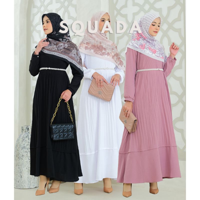 SQUADA | HAVANA PLEATS DRESS (include hijab+belt) - RAYA EDITION -  DRESS PLISKET CRINKLE AIRFLOW GA