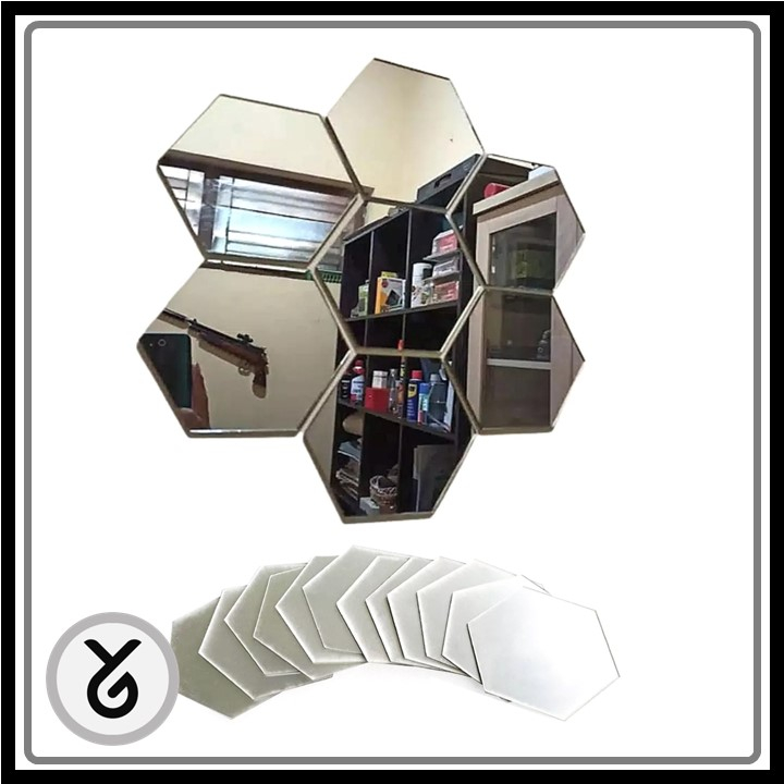 Stiker Cermin Hexagonal Mirror Wall Sticker Hiasan Dinding