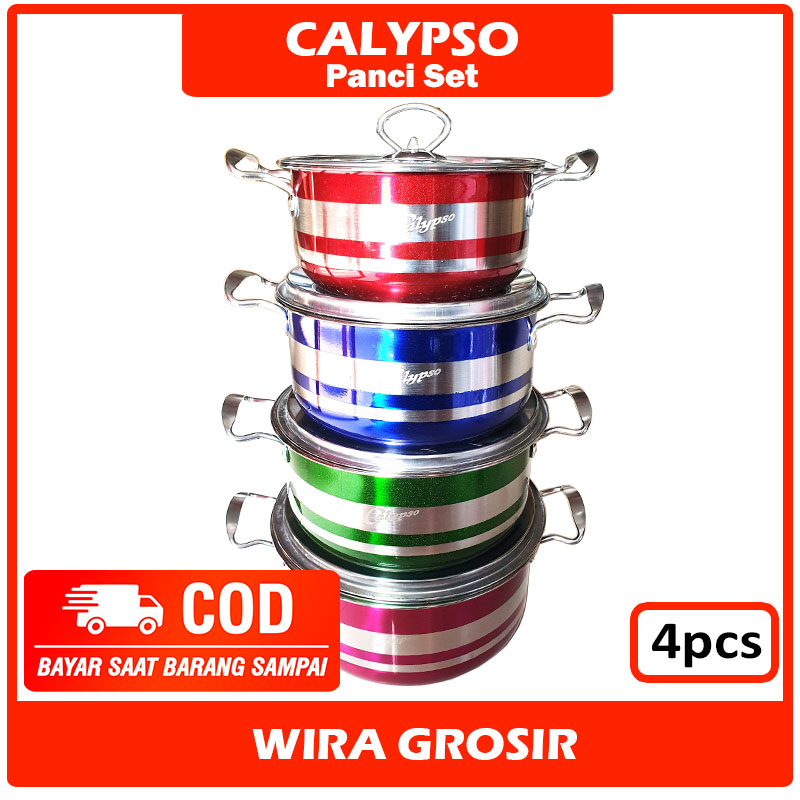 Calypso Panci Set + Tutup Kaca 4pcs | Casserole Tahan Panas | Dutch Oven Stenlis