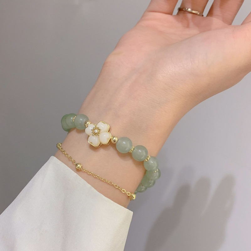 Gelang Giok Hetian Motif Bunga Double Layer