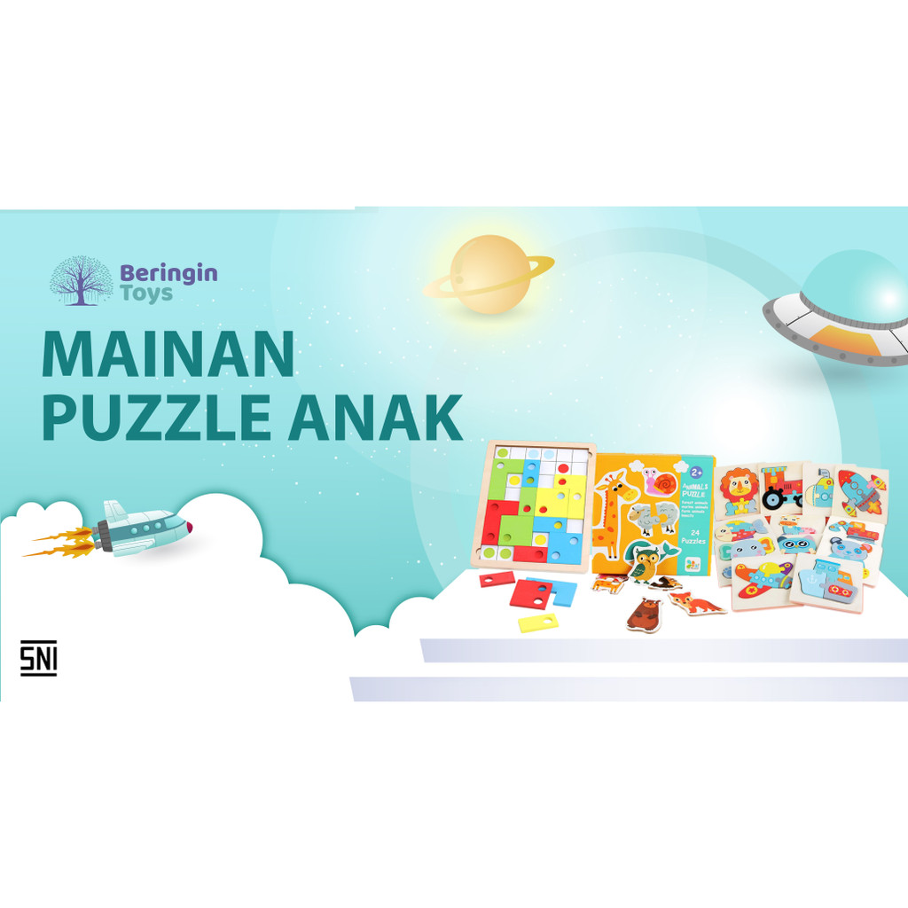 Mainan Edukasi - Wooden Cognitive Puzzle Kayu / Mainan Montessori Anak / 3D Jigsaw