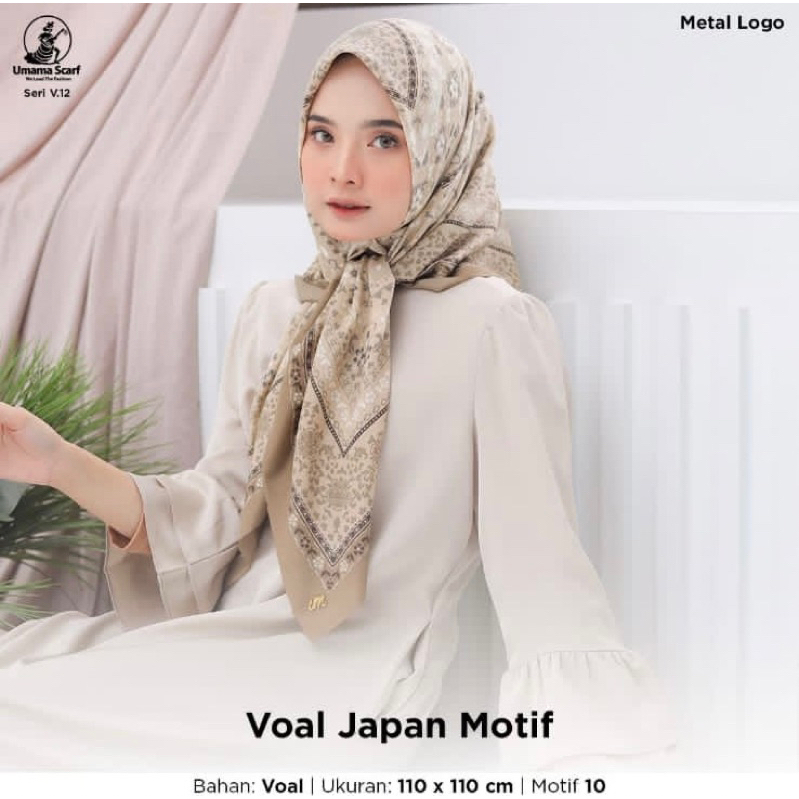 jilbab hijab motif lengkap UMAMA VOAL JAPAN MOTIF LOGO METAL  eceran/grosir