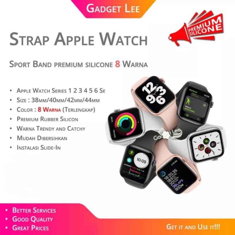 Strap iWatch Sport Band Rubber Replacement iWatch Tali Jam Apple Watch Series 1 2 3 4 5 6 7 8 SE ultra 38mm 40mm 41mm 42mm 44mm 45mm 49mm