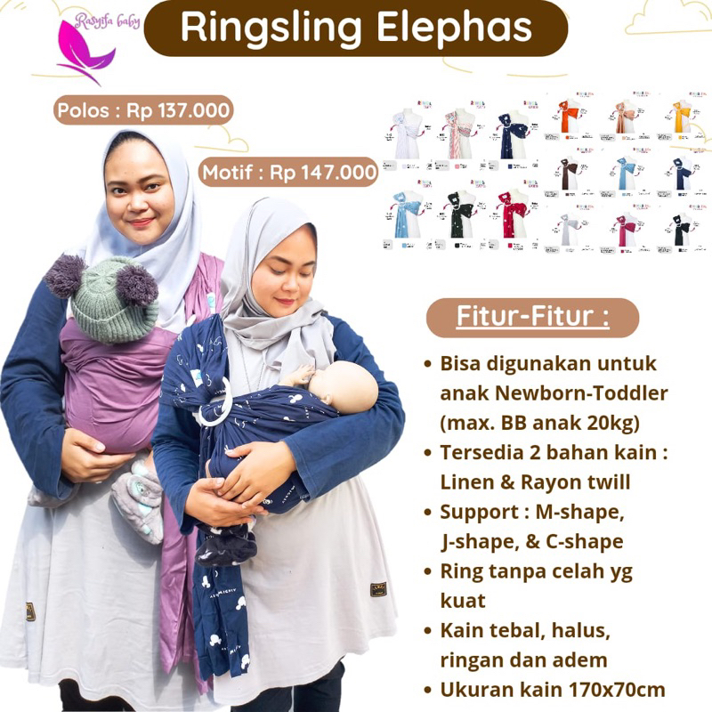 Ringsling Elephas Gendongan Bayi anak Sling Samping merk Elephas adem nyaman