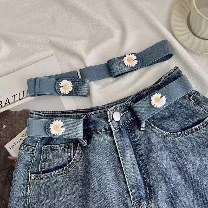 Ikat Pinggang Elastis Motif Bunga Belt Gesper Korean Fashion Tali Pinggang Daisy