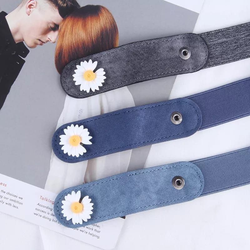 Ikat Pinggang Elastis Motif Bunga Belt Gesper Korean Fashion Tali Pinggang Daisy