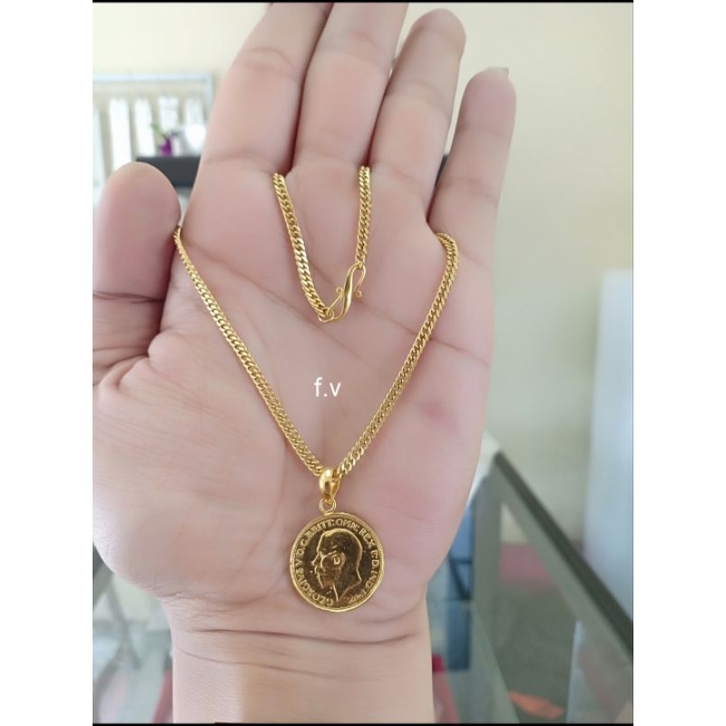 kalung titanium liontin koin