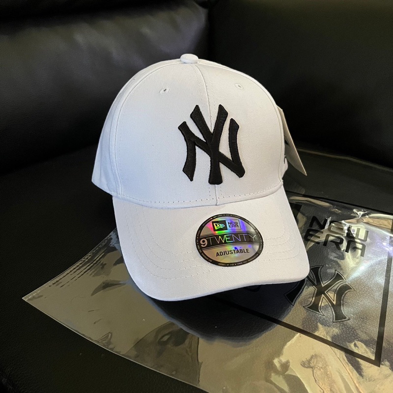 Topi Newyork Cap Simple White Logo Black free plastik mlb baseball korean cap