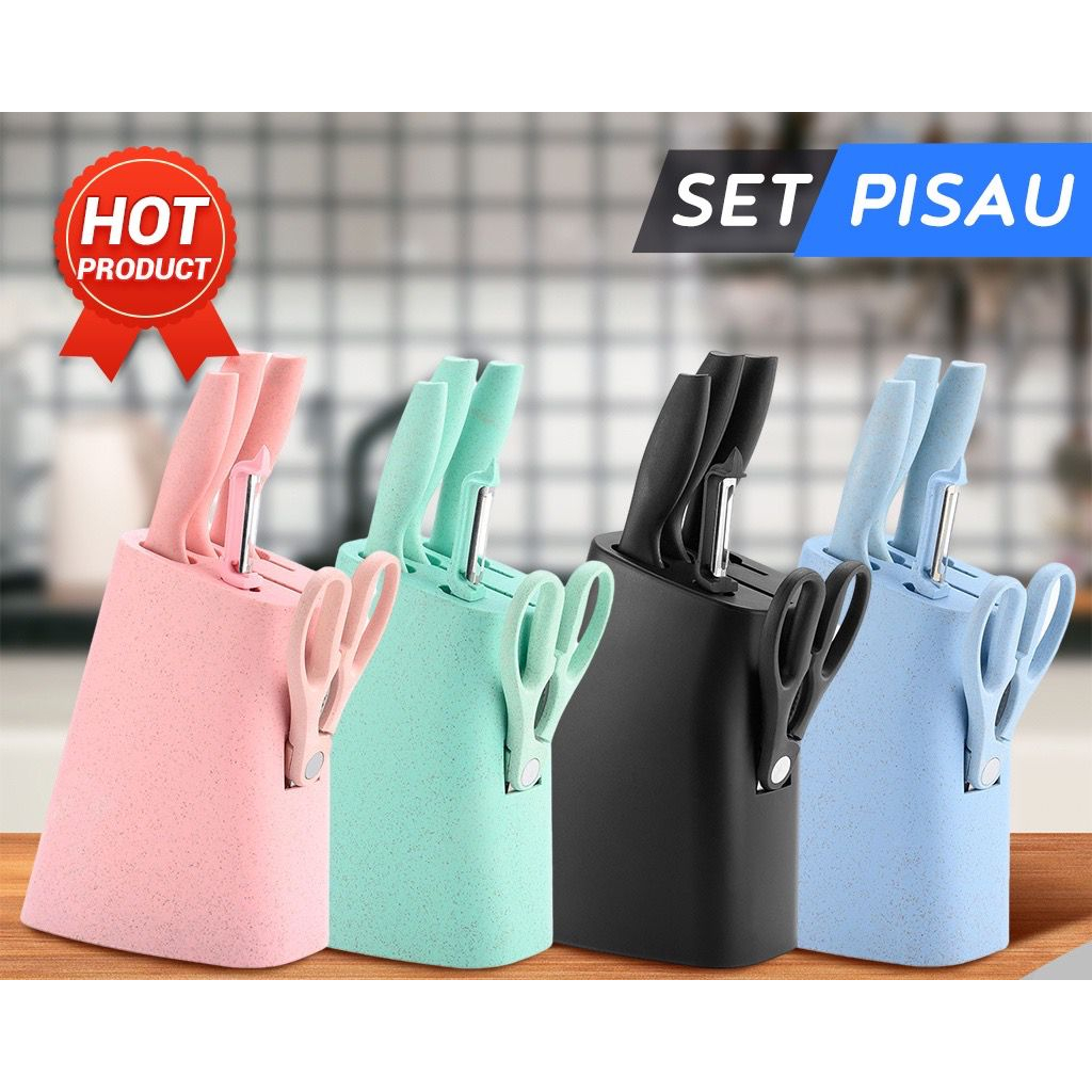 pisau set 6in1 dengan wadah yg berkualitas /knife kitchen set 6 in 1/