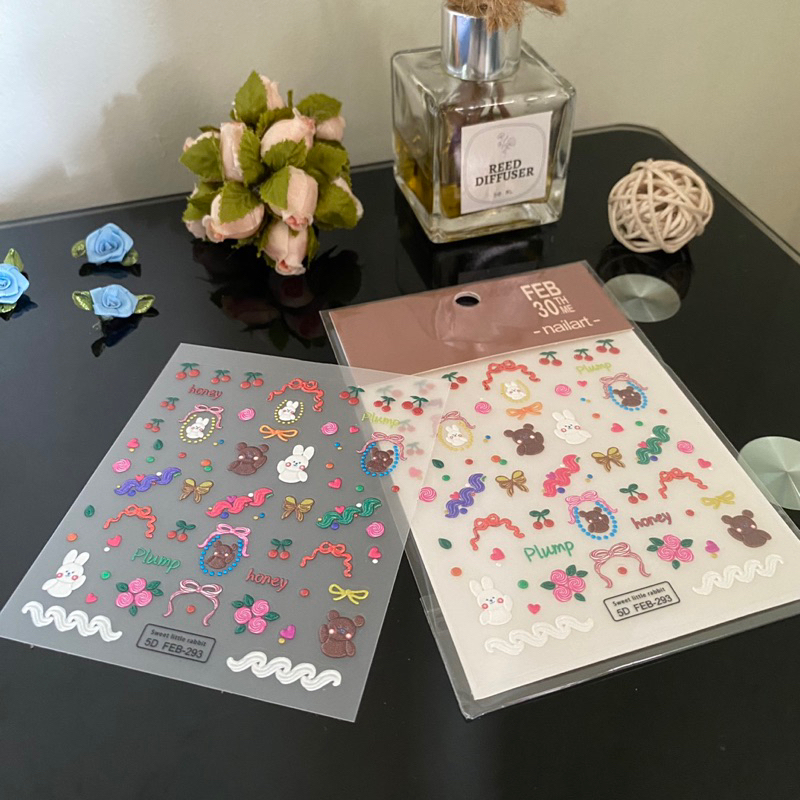 Sticker Kuku Motif Boneka Lucu Cute Line Kakao Korea 5D / 3D Timbul Emboss Sticker Kuku Tahan Air