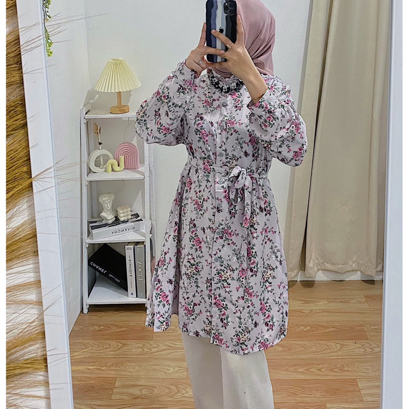 Amara Tunik | Blouse Flower Kemeja Atasan Wanita Motif Bunga.