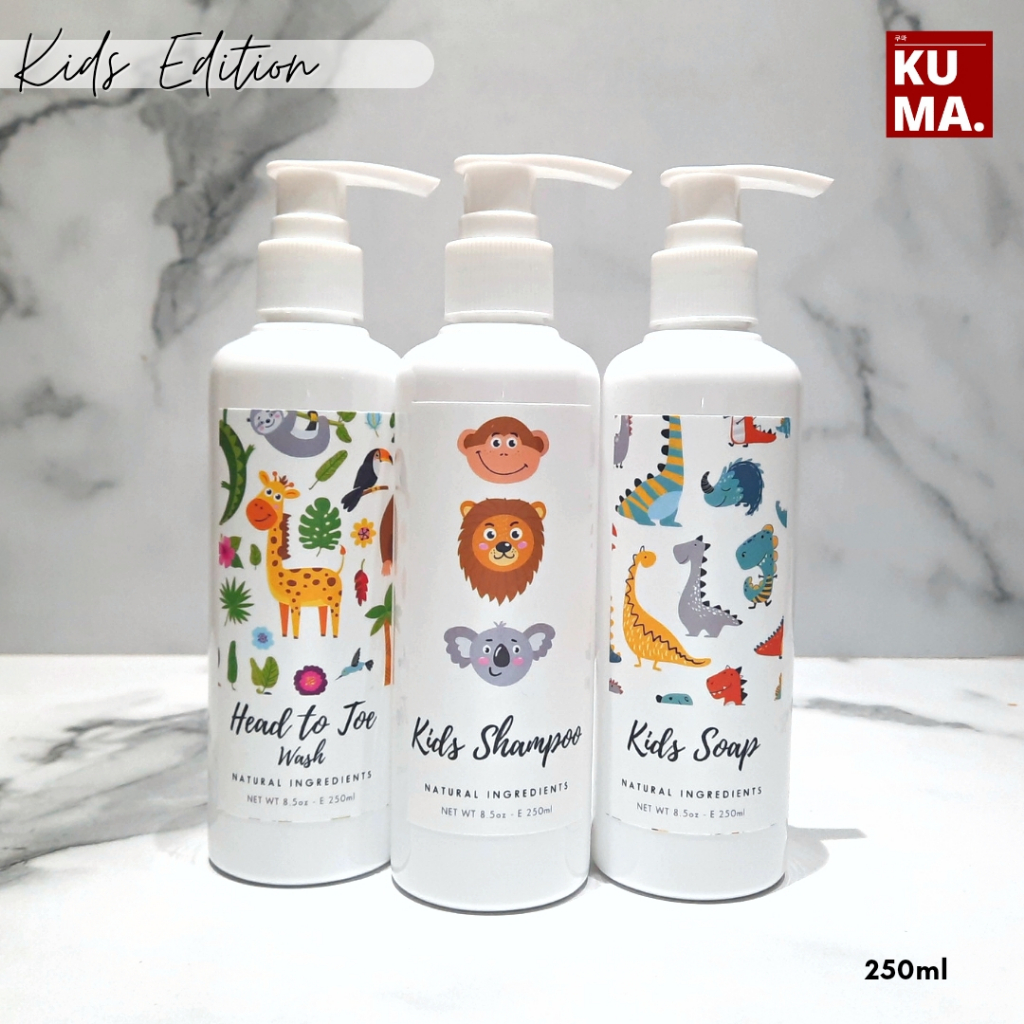 KUMA Botol Sabun Refill Anak Lucu Aesthetic 500ml Kids Soap Refillable Bottle Kids Body Wash Shampoo Head to Toe