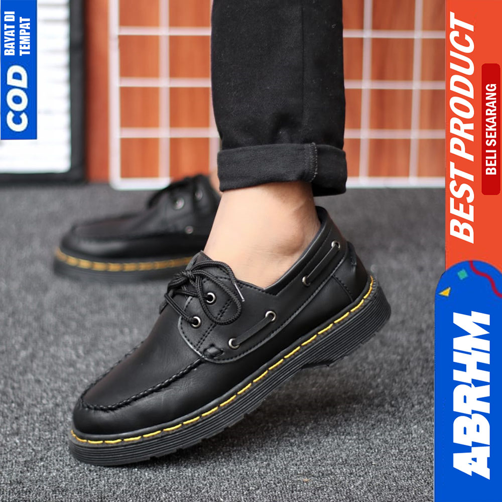 ABRHM Sepatu Pantofel Pria Docmart Formal Casual Kulit Kerja Pria Hitam MIKASA