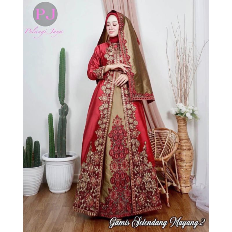 Realpict Gamis Selendang Mayang bahan tafeta aplikasi bordir